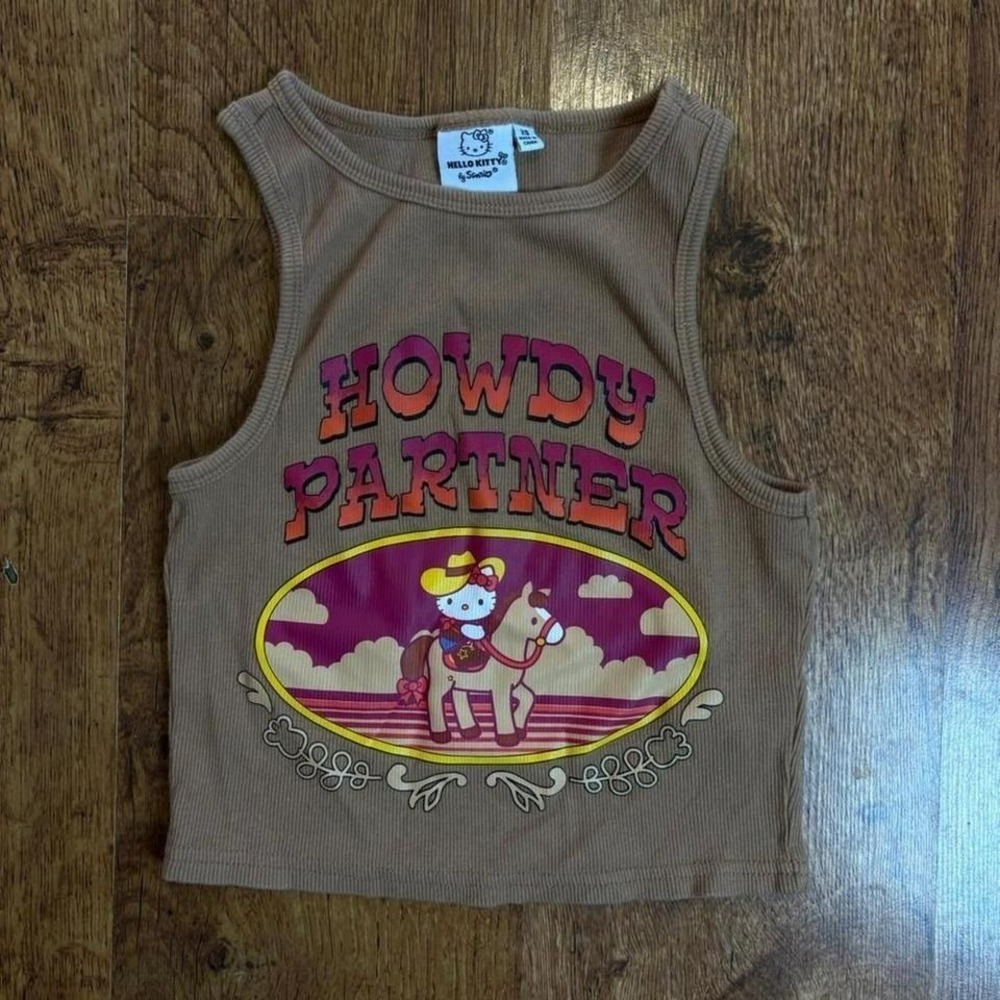 Hello Kitty brown cowboy tank top, Kawaii sanrio